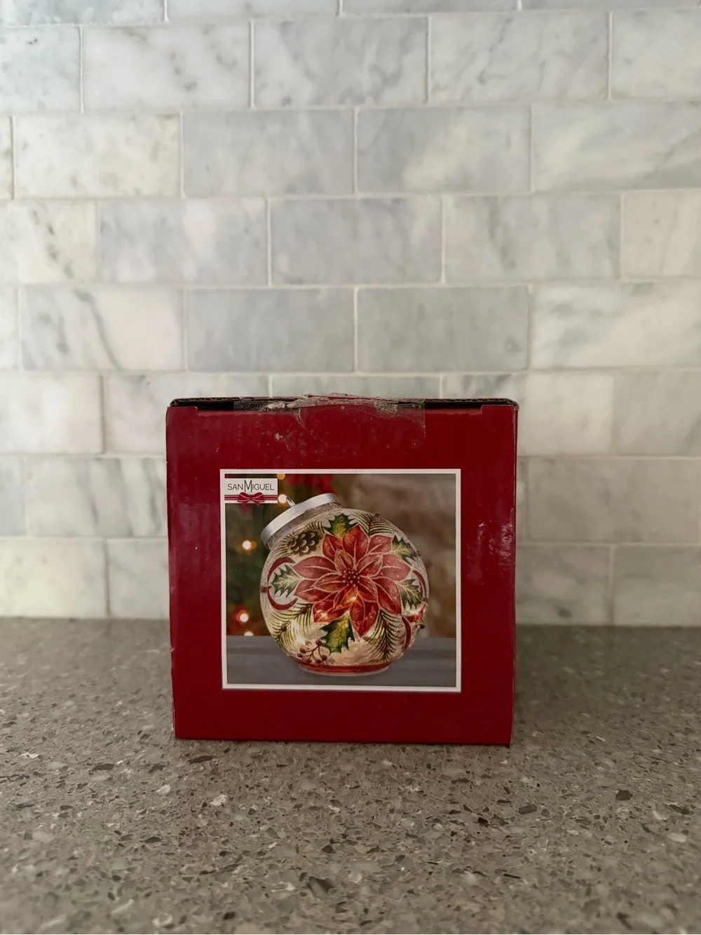 Glass Poinsettia Lighted Holiday Ornament - Red